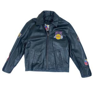 2001 Los Angeles Lakers Mens Size Large Leather Patch Jacket Back 2 Back Champs